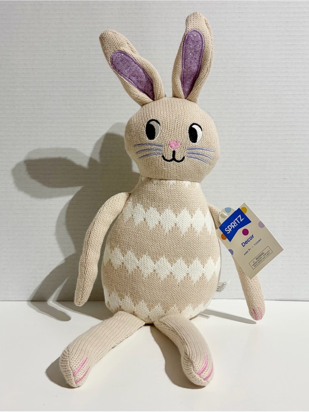 Easter Bunny Rabbit Knit Brown White Argyle 22” Shelf Sitter Spritz Target NEW